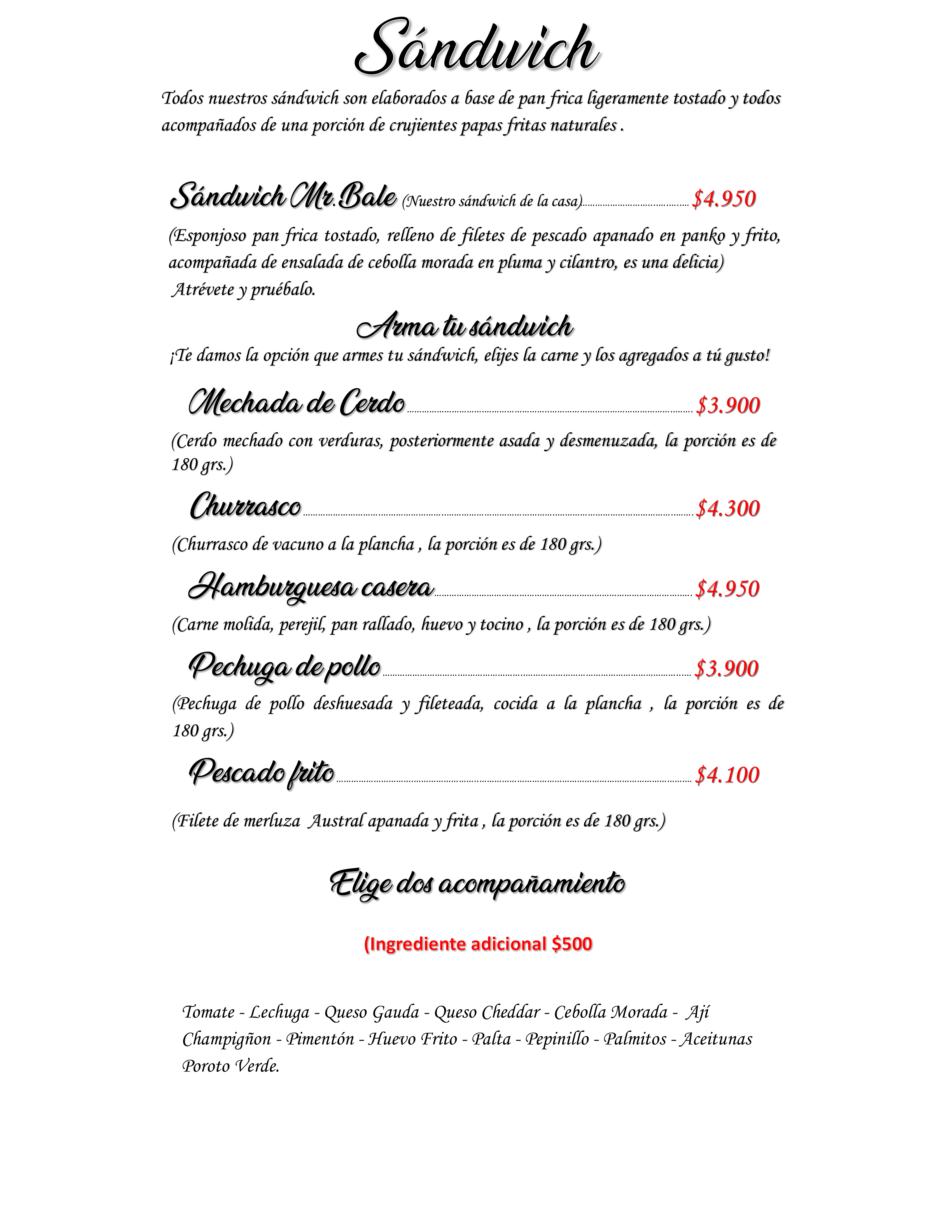 Carta de Mr.Bale Restaurant — página 5